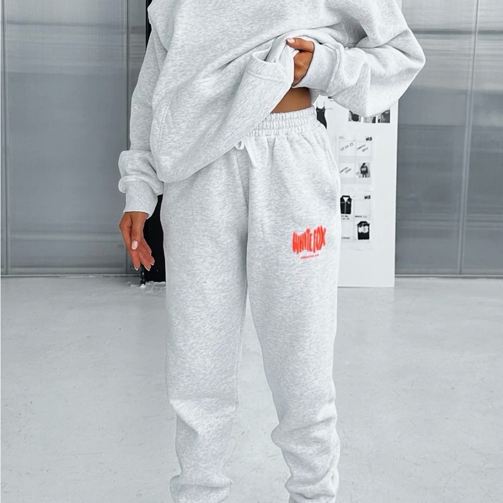 White Fox Boutique Light Gray Joggers with Red Logo